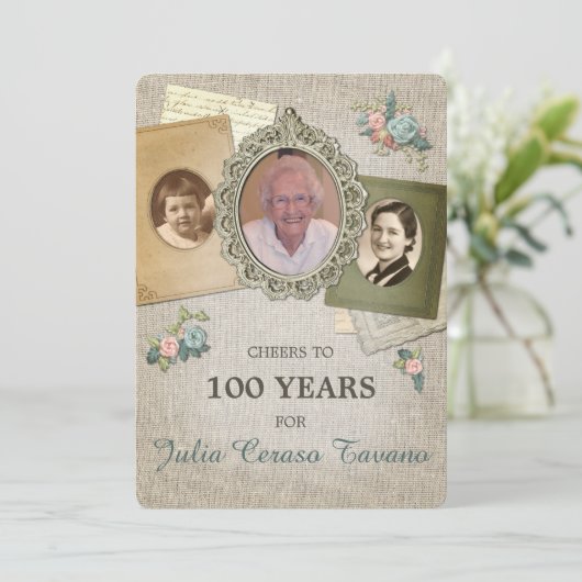 ヴィンテージアンティークリネン |年の写真の選択3 招待状 (スタンド正面)