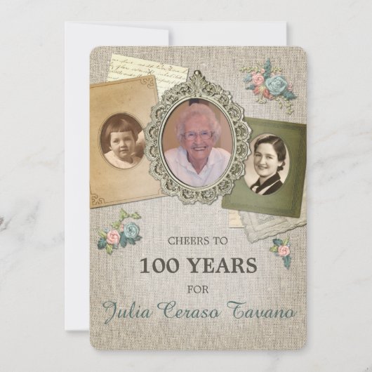 ヴィンテージアンティークリネン |年の写真の選択3 招待状 (正面)