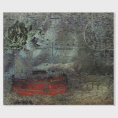 ヴィンテージアンティークレッドブラックオールドスクリプトシートミュージック ラッピングペーパー (フラット)