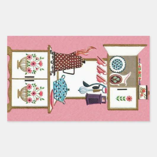 ヴィンテージアンティークレトロキッチンストーブコーヒーポット 長方形シール (正面)