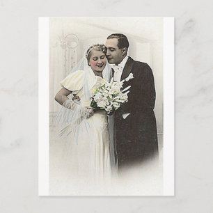 ヴィンテージアンティークロマンチックな新郎新婦の写真 ポストカード