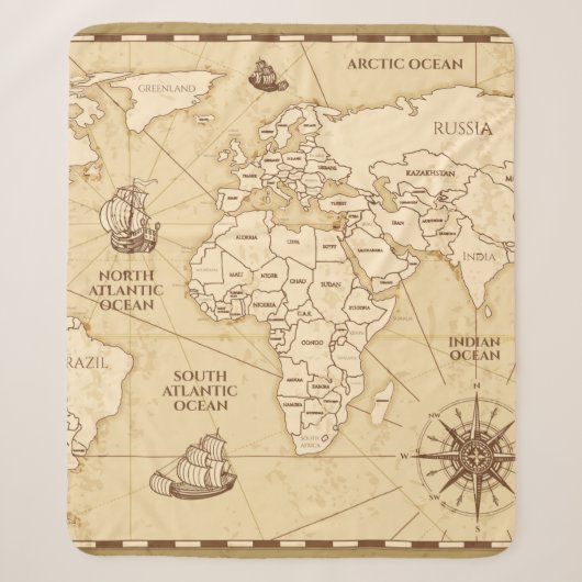 ヴィンテージアンティーク世界地図 シェルパブランケット (正面)