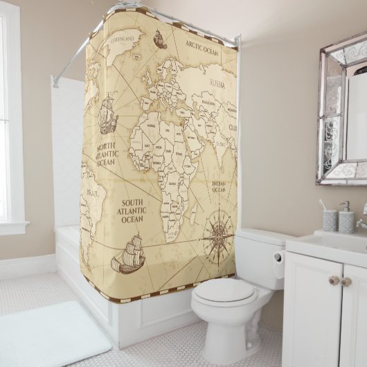 ヴィンテージアンティーク世界地図 シャワーカーテン (インサイチュ)