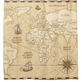 ヴィンテージアンティーク世界地図 シャワーカーテン (正面)