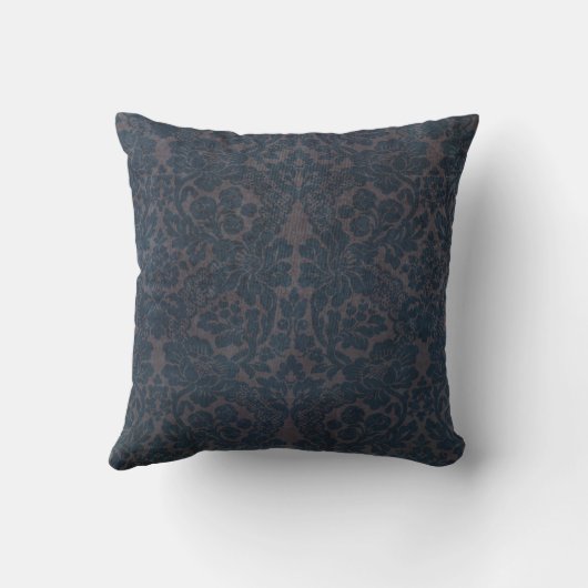 ヴィンテージアンティーク動揺してダークブルーダマスクフローラ クッション (裏面)