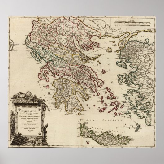 ヴィンテージアンティーク古代ギリシャの地図 ポスター (正面)