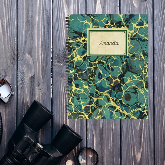 ヴィンテージアンティーク大理石紙と名前ラベル プランナー手帳