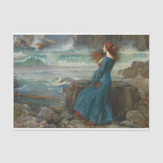 ヴィンテージアンティーク女性が海を見る 薄葉紙 (正面)
