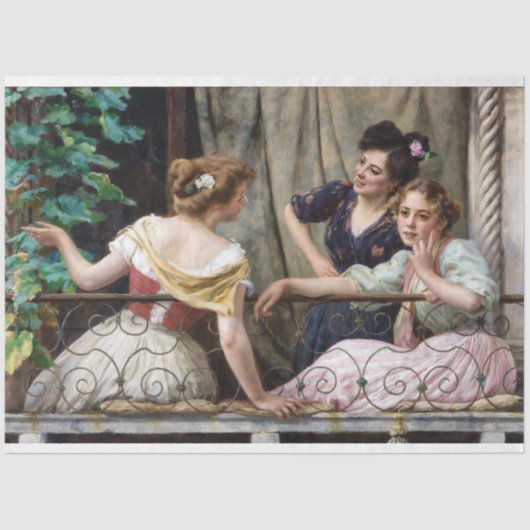 ヴィンテージアンティーク女性のシーンの切り離し 薄葉紙 (正面)