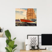 ヴィンテージアンティーク帆船モーターボート海波 ポスター (ホームオフィス)