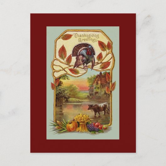 ヴィンテージアンティーク感謝挨拶はがき シーズンポストカード (正面)