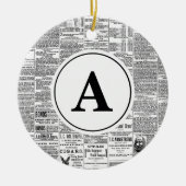 ヴィンテージアンティーク新聞モノグラム セラミックオーナメント (正面)