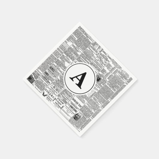 ヴィンテージアンティーク新聞単文字 スタンダードカクテルナプキン (角)