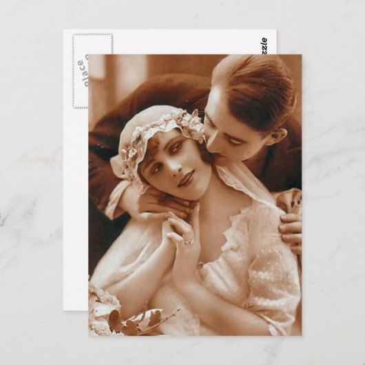 ヴィンテージアンティーク新郎新婦ロマンチックギフト ポストカード (正面/裏面)