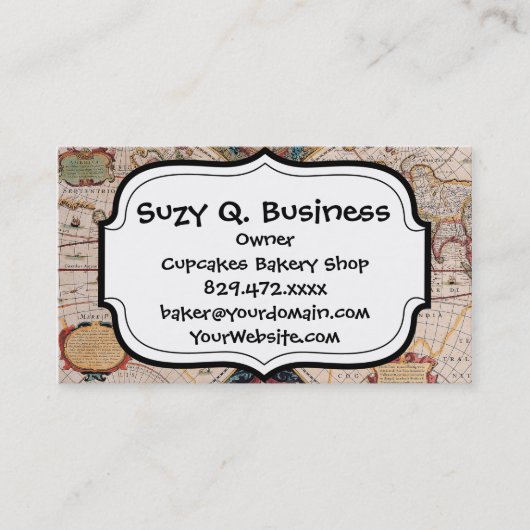 ヴィンテージアンティーク旧世界地図デザインフェードプリント 名刺 (正面)