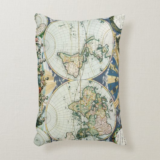 ヴィンテージアンティーク旧世界地図バイピエーター・ゴス, 1666 アクセントクッション (正面(垂直))