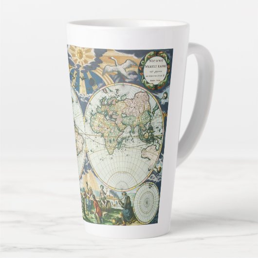 ヴィンテージアンティーク旧世界地図バイピエーター・ゴス, 1666 カフェラテマグ (右アングル)