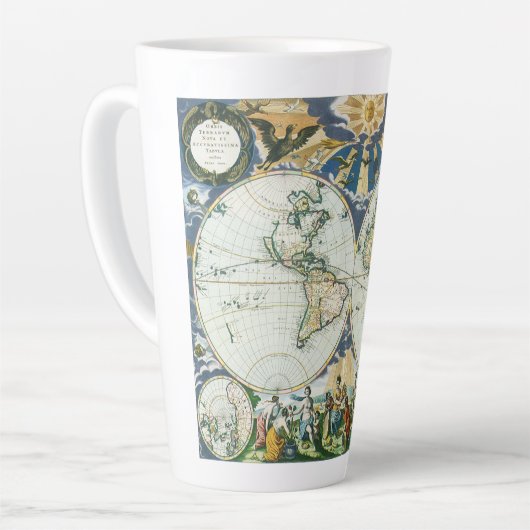 ヴィンテージアンティーク旧世界地図バイピエーター・ゴス， 1666 カフェラテマグ (左アングル)