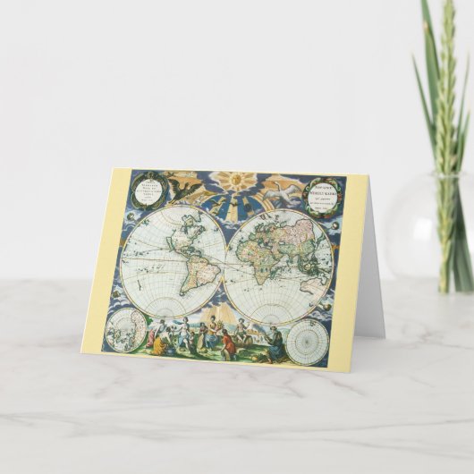 ヴィンテージアンティーク旧世界地図バイピエーター・ゴス， 1666 カード (正面)