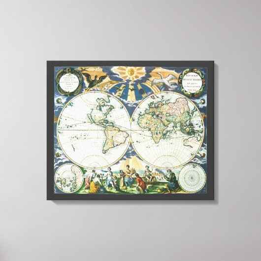 ヴィンテージアンティーク旧世界地図バイピエーター・ゴス， 1666 キャンバスプリント (正面)