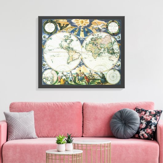 ヴィンテージアンティーク旧世界地図バイピエーター・ゴス， 1666 キャンバスプリント (インサイチュ (リビング))