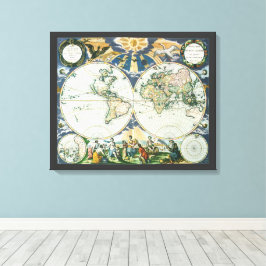 ヴィンテージアンティーク旧世界地図バイピエーター・ゴス， 1666 キャンバスプリント