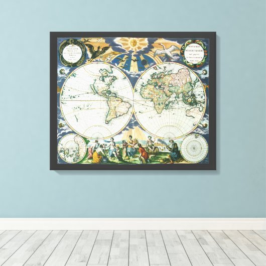 ヴィンテージアンティーク旧世界地図バイピエーター・ゴス, 1666 キャンバスプリント (インサイチュ (ウッドフロア))