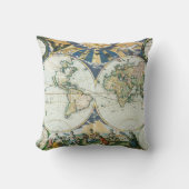 ヴィンテージアンティーク旧世界地図バイピエーター・ゴス， 1666 クッション (正面)