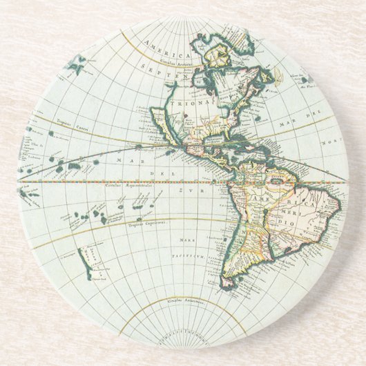 ヴィンテージアンティーク旧世界地図バイピエーター・ゴス， 1666 コースター (正面)