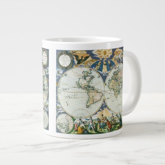 ヴィンテージアンティーク旧世界地図バイピエーター・ゴス, 1666 ジャンボコーヒーマグカップ (正面右)
