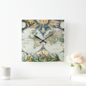 ヴィンテージアンティーク旧世界地図バイピエーター・ゴス, 1666 スクエア壁時計 (ホーム)