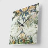 ヴィンテージアンティーク旧世界地図バイピエーター・ゴス, 1666 スクエア壁時計 (傾斜)