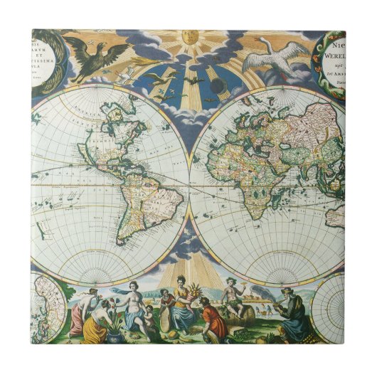 ヴィンテージアンティーク旧世界地図バイピエーター・ゴス， 1666 タイル (正面)