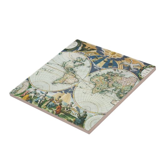 ヴィンテージアンティーク旧世界地図バイピエーター・ゴス， 1666 タイル (側面)