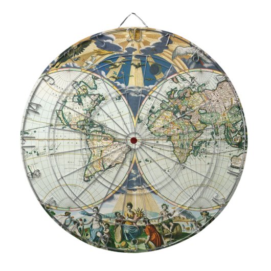 ヴィンテージアンティーク旧世界地図バイピエーター・ゴス, 1666 ダーツボード (正面)