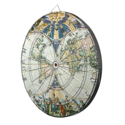 ヴィンテージアンティーク旧世界地図バイピエーター・ゴス, 1666 ダーツボード (正面右)