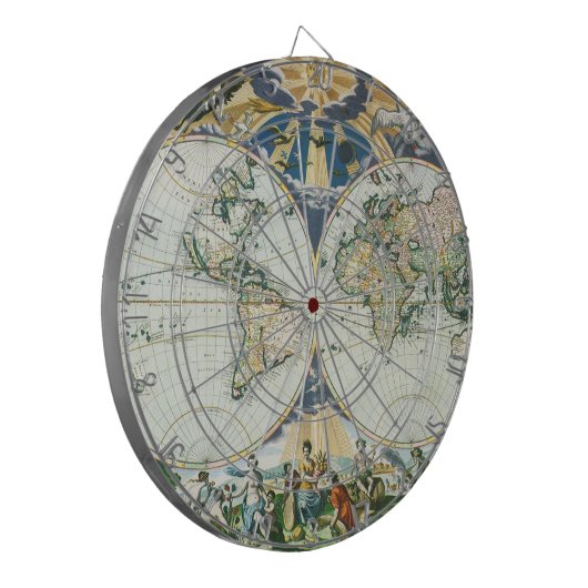 ヴィンテージアンティーク旧世界地図バイピエーター・ゴス, 1666 ダーツボード (正面左)