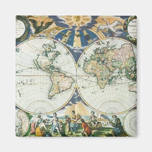 ヴィンテージアンティーク旧世界地図バイピエーター・ゴス， 1666 マグネット (正面)