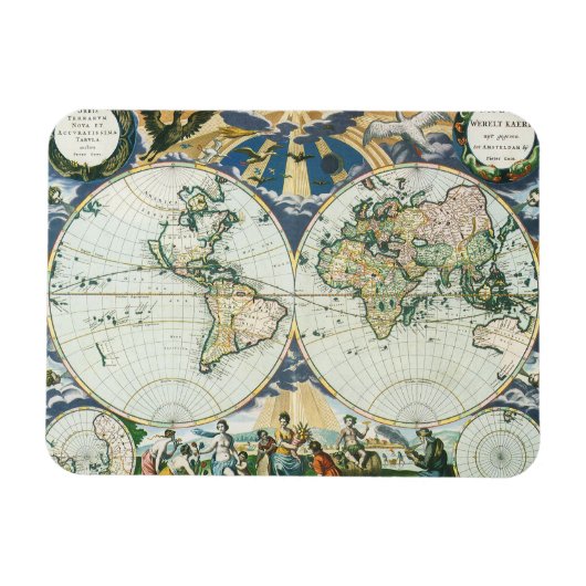 ヴィンテージアンティーク旧世界地図バイピエーター・ゴス， 1666 マグネット (横)