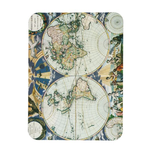 ヴィンテージアンティーク旧世界地図バイピエーター・ゴス， 1666 マグネット (縦)