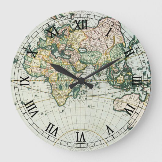 ヴィンテージアンティーク旧世界地図バイピエーター・ゴス， 1666 ラージ壁時計 (正面)