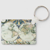 ヴィンテージアンティーク旧世界地図， 1666バイピエテル・ゴス キーホルダー (正面)