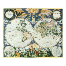 ヴィンテージアンティーク旧世界地図， 1666バイピエテル・ゴス