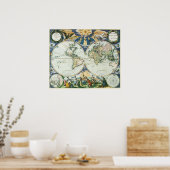 ヴィンテージアンティーク旧世界地図， 1666バイピエテル・ゴス ポスター (キッチン)