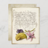ヴィンテージアンティーク書道植物学イラストレーション シーズンポストカード (正面/裏面)