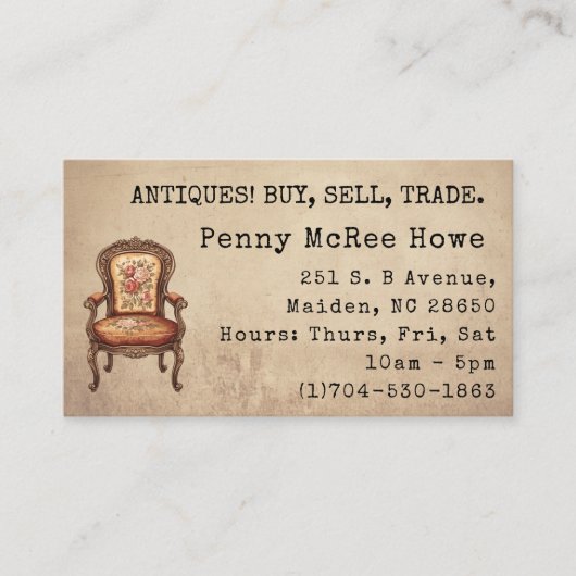 ヴィンテージアンティーク椅子の背素朴景 名刺 (正面)