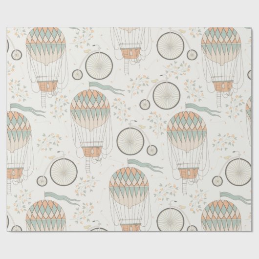 ヴィンテージアンティーク熱風船及び自転車 ラッピングペーパー (フラット)