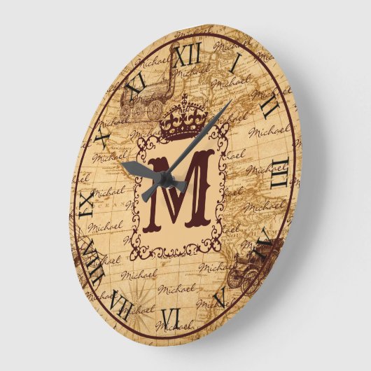 ヴィンテージアンティーク王室のキングの世界地図 ラージ壁時計 (傾斜)