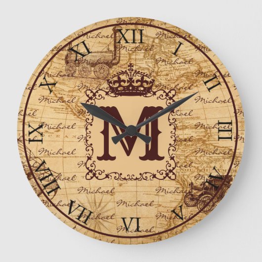 ヴィンテージアンティーク王室のキングの世界地図 ラージ壁時計 (正面)