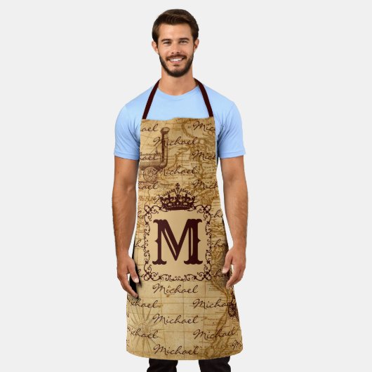 ヴィンテージアンティーク王室のキング世界地図ラスティック エプロン (着用した状態)